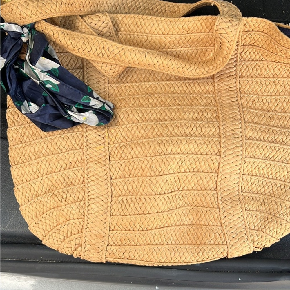 Draper James Tan Woven Tote Bag with Structured Design